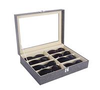 AUTOARK 8 Scomparti Scatola per Occhiali da Sole in Lino,Vetro Trasparente,Grigio,AW-136