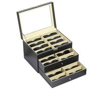 AUTOARK Scatola per Occhiali da Sole in Pelle,24 Pezzi,con Cassetto,con Serratura,Vetro Trasparente,Nero,AW-095
