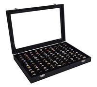 AUTOARK Velluto impilabile coperchio trasparente 100 slot gioielli anello scatola vetrina espositore, nero, AJ-081