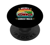 Autocarro vintage in tartan rosso Merry Christmas Buffalo Truck Tree PopSockets PopGrip Adesivo