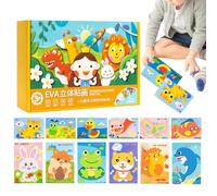 Autocollants Animaux 3D,Jeu Éducatif Amusant De 12 Pièces - Jeu de Puzzle Autocollants en Mousse | Pour Décoration Bureau Noël Projet Artistique École Maison Fête Loisir Activité Familiale