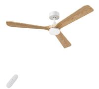AUTODAY Legno Ventilatore da soffitto con luce 30W motore DC ultra silenzioso diametro 132cm con 3 pale reversibili Telecomando con funzione di memoria 6 velocità dimmerabile ventilatore soffitto