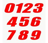 Autodomy Pack 10 Unita Numeri Adesivi per Moto Cross 10x6,5 cm | Adesivi Numeri Moto Resistente Pioggia e UV | Adesivo Numero Auto, Scooter,Casco e Quads ATV Facile Installazione | Colore Rosso
