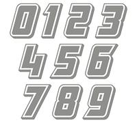 Autodomy Pack 10 Unita Numeri Adesivi per Moto Cross 10x6,5 cm | Adesivi Numeri Moto Resistente Pioggia e al Sole | Adesivo Numero Auto, Scooter,Casco e Quads ATV Facile Installazione | Colore Argento