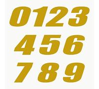 Autodomy Pack 10 Unita Numeri Adesivi per Moto Cross 10x6,5 cm | Adesivi Numeri Moto Resistente Pioggia e UV | Adesivo Numero Auto, Scooter,Casco e Quads ATV Facile Installazione | Colore Oro