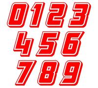 Autodomy Pack 10 Unita Numeri Adesivi per Moto Cross 10x6,5 cm | Adesivi Numeri Moto Resistente Pioggia e al Sole | Adesivo Numero Auto, Scooter,Casco e Quads ATV Facile Installazione | Colore Rosso
