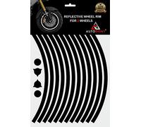 Autodomy Set Completo per 2 Ruota Adesivi Cerchi Moto 10 mm 15-19 Pollici | Riflettente Adesivi x Cerchi Moto Resistente a Pioggia e Raggi UV | Strisce Adesive per Auto e Scooter (Nero)