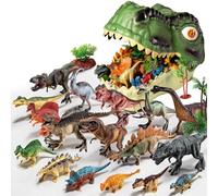 AUTOFigure Giocattoli Di Dinosauro Con Tappetino Da Gioco E Gabbia Di Stoccaggio, 52 Pezzi Figure E Alberi Realistici Di Dinosauro, Gioco Fantasioso Educativo Playset-52 DPI Set Dinosaur Set