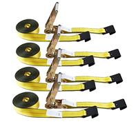 Autofonder Flat Hook Ratchet Straps-Tie Down Straps Heavy Duty-2 Inch x 27 Feet-Weather Resistant Strap -3,333 Pound Working Load Limit-for Flatbed, Truck, Trailers Pickup(4 Pack) Yellow