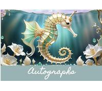 AUTOGRAPH GUEST BOOK * GREEN SEAHORSE Stained Glass Art Floral Botanical Coastal Ocean Marine Animal Wildlife TRAVEL JOURNAL NOTEBOOK: ֍Lined & ... Wedding Event Party Favor Gift