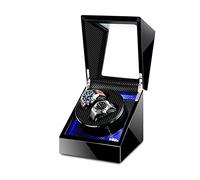 Automatic Double Watch Winders Box with LED Light Quiet Motors Piano Paint Fit Women Men Watches AC Adapter or Battery Powered (Black+Black)