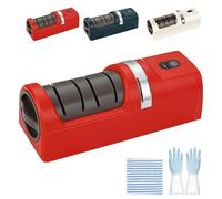 Automatic Kitchen Knife Sharpener, Wireless Electric Knife Sharpener, Rechargeable Portable Sharpening Tool, with Non-Slip Base, Fast Sharpening, Safe to Use & Works on All Blades (Red)