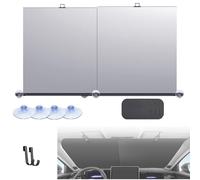 Automatic Retractable Car Sunshade, Adjustable Auto Windshield Sun Shade, 27x53 inch Suction Cup Sunshade, Foldable Front Window for UV & Heat Protection, Fit for Car, Truck, SUV (Car Sunshade+4side)