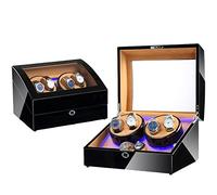 Automatic Rotate Watch Winder 4+6 Storages Display Box Case with Silent Motor Wooden Self Winding Mechanical Watch Box with Blue LED Backlight (Black V2)