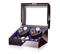 Automatic Rotate Watch Winder 4+6 Storages Display Box Case with Silent Motor Wooden Self Winding Mechanical Watch Box with Blue LED Backlight (Sandalwood C2)
