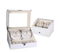 Automatic Rotate Watch Winder 4+6 Storages Display Box Case with Silent Motor Wooden Self Winding Mechanical Watch Box with Blue LED Backlight (White P1)