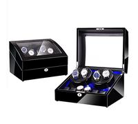 Automatic Rotate Watch Winder 4+6 Storages Display Box Case with Silent Motor Wooden Self Winding Mechanical Watch Box with Blue LED Backlight (Black C1)