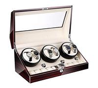 Automatic Watch Winder 6+10 Super Quiet Motor with LED Backlight Watch Winder Box Piano Paint Exterior 4 Rotation Mode (E)