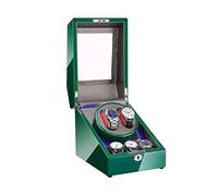 Automatic Watch Winder Box 2+3 with Blue LED Light Green Piano Paint Exterior 4 Rotation Modes Quite Motors (A)