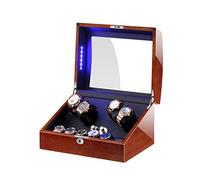 Automatic Watch Winder Box for 4 Watches + 6 Storage with LED Light Soft Watch Pillow Piano Paint Exterior Quiet Motor (Brown+Black)