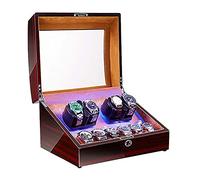 Automatic Watch Winder for 4 Watches + 6 Storage Soft Watch Pillow LED Illumination Super Quiet Motor AC Adapter And Battery Powered (Brown)