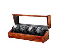 Automatic Watch Winder with Quiet Motors 5 Rotation Mode Settings by AC Adapter Or Battery Winding Jewelry Box Solid Wood Shell (Black 4+0)
