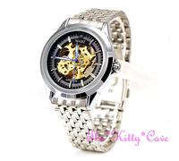 Automatico Meccanico Scheletro Steampunk Annata Argento e Nero Lusso Orologio