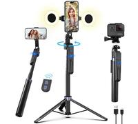Automatico Volto Rilevamento Treppiede con Luce,180cm Bastone Selfie,360° Rotazione Treppiede per Telefono con Sensore di Movimento,Supporto per Telefono con iPhone e Android per viaggi,/vlog/stream
