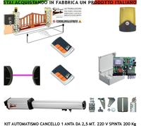 AUTOMAZIONE CANCELLO 1 ANTA 2,5 MT MOTORE 220 V KIT CED 2 RADIOC FARO FOTOC SELE