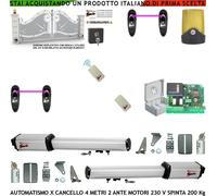 Automazione Cancello 4 MT 2 Ante Kit 2 Motori 230 V 2 Telec 2 Foto Faro Selet 2K