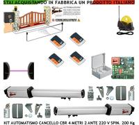 AUTOMAZIONE CANCELLO 4 MT 2 ANTE MOTORI 220 V KIT CBR FOTOC 4 RADIOC FAROANT SEL