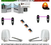AUTOMAZIONE CANCELLO 5 MT 2 ANTE KIT 3 RADIOC 2 MOTORI 220/24 V 2 FOTO FAROLED S