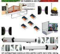 AUTOMAZIONE CANCELLO 6 MT 2 ANTE KIT CED MOTORI 220V 5 RADIOC 2 FOTO FAROANT SEL