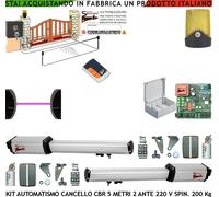 AUTOMAZIONE CANCELLO AUTOMATICO 5 MT 2 ANTE KIT 220 V. RADIOC SELET FOTOCEL FARO