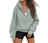 AUTOMET Felpe con Cappuccio da Donna Felpe con Mezza Zip Giacche in Pile Top Pullover Oversize Abiti Autunnali 2025 Vestiti di Moda Invernali, Grigio-Verde., Medium