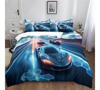 Automobile Sportiva Blu Scuro Geometria Copripiumino Singolo 155x200 cm Blu Scuro Set Parure Copripiumino in Morbido e Anallergico 100% Microfibra 3 Pezzi con 2 Federa 50x75 CM