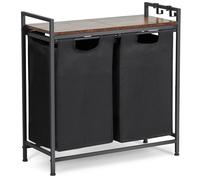 Auton Cesto portabiancheria con ripiano e 2 ganci, 2 scomparti, cesto portabiancheria con 2 sacchetti in Oxford rimovibili e telaio in metallo, 2 x 46 litri, 73 x 30 x 74 cm, nero