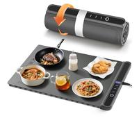 AUTOPkio Tappetino Scaldavivande, Vassoio Riscaldante Elettrico Pieghevole con 6 Temperatura, 9 Timer Auto Blocco Bambini, per Riscalda il Cibo Feste Banchetto Cene Scongelare