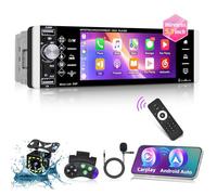 Autoradio 1 Din con Senza fili Carplay e Android Auto - Radio Bluetooth Touchscreen IPS da 5,1 Pollici con EQ, Mirror Link, Radio FM/AM/RDS, Bluetooth, Porta TF/AUX/USB, SWC + Telecamera di Backup
