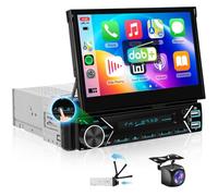 Autoradio 1 DIN DAB Wireless CarPlay Android Auto, schermo retrattile da 7 pollici, radio Bluetooth, controllo del volante/collegamento specchio/EQ/USB-C+telecamera posteriore
