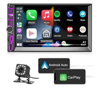Autoradio 2 Din with Apple CarPlay and Android Auto, 7 Inch LCD Touchscreen RDS FM/AM Vehicle Radio with Type-C Phone Charge,Bluetooth, Mirror-Link, Waterproof Backup Camera, Audio Receiver, GPS Navi