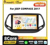 Autoradio Android Podofo 8+128G con AI Voice Snapdragon e Carplay per JEEP COMPASS 2017, Navigazione GPS, BT, WIFI, FM, RDS, EQ, Audio 2DIN