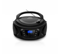 Autoradio Daewoo con lettore CD USB jack da 35 mm Bluetooth sintonizzazione automatica maniglia per il trasporto schermo LCD colore nero e blu.