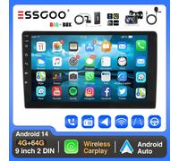 Autoradio ESSGOO 4+64G con CarPlay wireless e Android Auto, schermo touch IPS da 9" Double 2 DIN, GPS, navigazione SAT, FM, DAB+, Wi-Fi, USB, SWC, lettore multimediale.