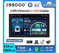 Autoradio ESSGOO Android 14 7" 6+128G 2 DIN 8 Core Universale Carplay Senza Fili Android Auto GPS Navigazione AM RDS Bluetooth WIFI 4G SWC Mirror Link Lettore Multimediale Video Schermo Touch Unità