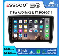 Autoradio ESSGOO Android 15 64G per Audi TT MK2 8J 2006-2014 Carplay Apple Senza Fili Android Auto GPS Navigazione FM RDS WIFI Bluetooth Comandi al Volante Schermo Touch 9 pollici Lettore Multimediale