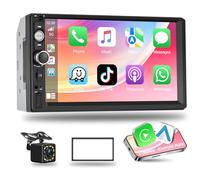 Autoradio Podofo 2DIN Carplay et Android Auto, autoradio Bluetooth 7'' stéréo double DIN Android avec lien miroir/commande au volant/radio FM/AUX/lampe colorée + caméra de recul, cadre