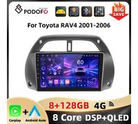 Autoradio Podofo 9 pollici 8 core 8+128G 4G per Toyota RAV4 2001-2006 con CarPlay, Android Auto, WIFI, AM, FM, RDS, Navigazione GPS, DAB, BT, AI Voice.
