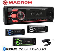 AUTORADIO STEREO 1 din Bluetooth Porta USB Lettore SD USCITE RCA Rosso Verde Blu