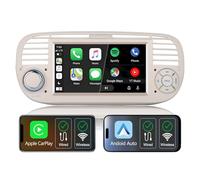 Autoradio wireless carplay per Fiat 500 2007-2015,Schermo IPS da 7",Stereo Fiat 500 supporta Android auto e Mirrorlink,SWC originale,Bluetooth,Microfono,AM FM RDS,USB,DSP/Subwoofer,navigatore (Beige)